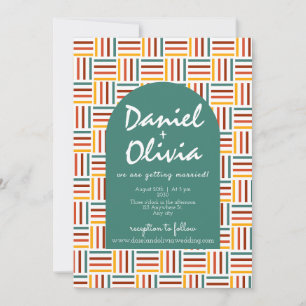 Invitación Línea Groovy Retro 70 con Boda QR
