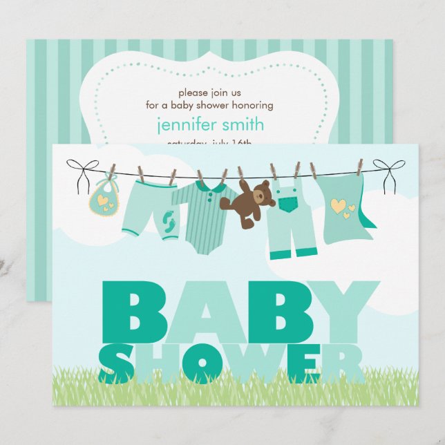 Invitación Línea neutra de la ropa para bebé Baby Shower (Anverso / Reverso)