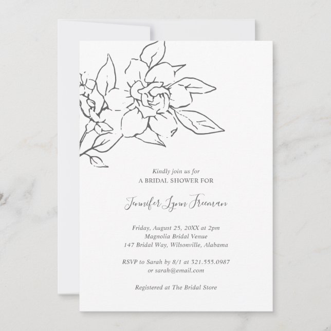 Invitación Línea Neutral Art Floral Elegante Ducha Bridal (Anverso)