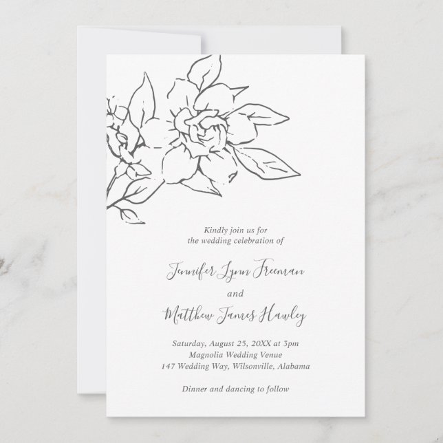 Invitación Línea Neutral Arte Boda Floral Elegante (Anverso)