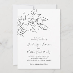 Invitación Línea Neutral Arte Floral Elegante Boda todo en un