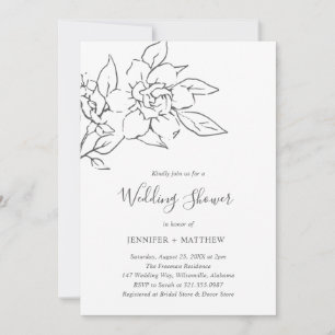 Invitación Línea Neutral Arte Floral Elegante Ducha de Boda