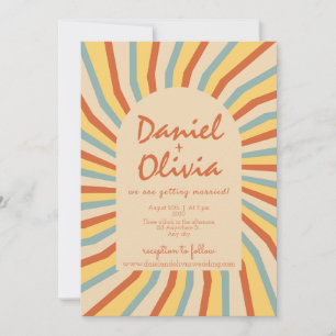 Invitación Línea Retro naranja con Boda QR