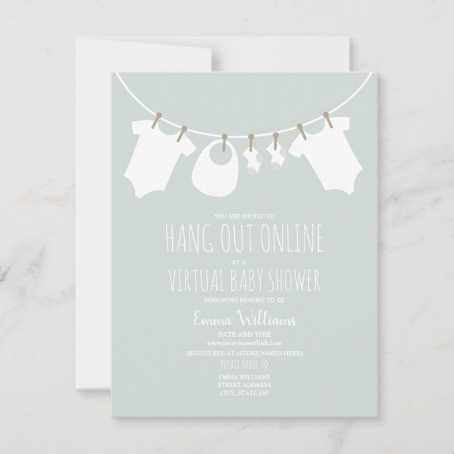Invitación Línea virtual de ropa Baby Shower de Virtual Blue  (Anverso)