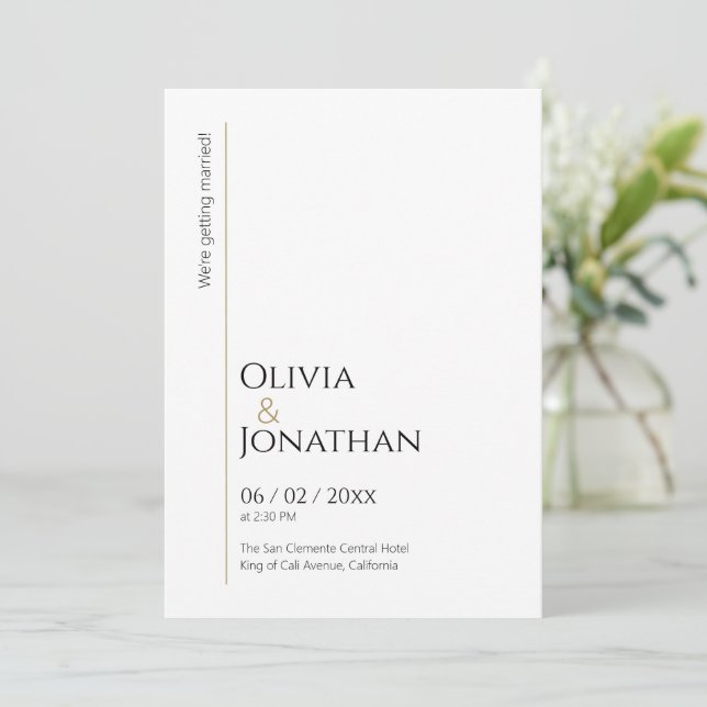Invitación Linear Minimalist White Wedding (Anverso de pie)