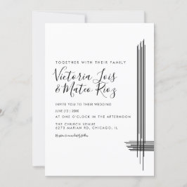 Invitación Líneas abstractas Boda moderno blanco negro