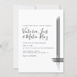 Invitación Líneas abstractas Boda moderno blanco negro