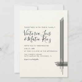 Invitación Líneas abstractas negro blanco beige boda