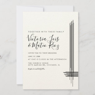 Invitación Líneas abstractas negro blanco beige boda