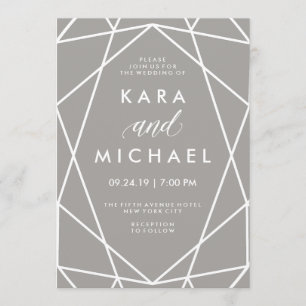 Invitación Líneas blancas geométricas en el Boda gris moderno