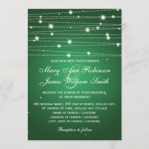 Invitación Líneas chispeantes verde esmeralda de la boda