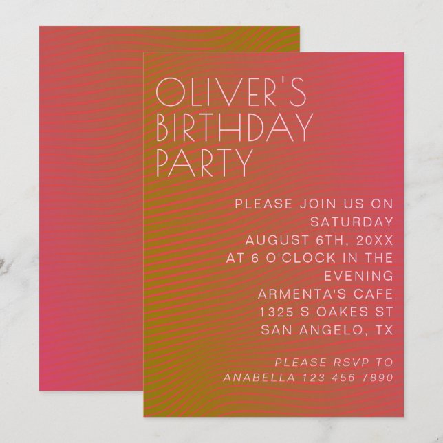 Invitación Líneas de colores cálidos paralelas de cumpleaños  (Anverso / Reverso)
