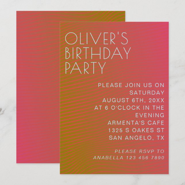 Invitación Líneas de colores cálidos paralelas de cumpleaños  (Anverso / Reverso)