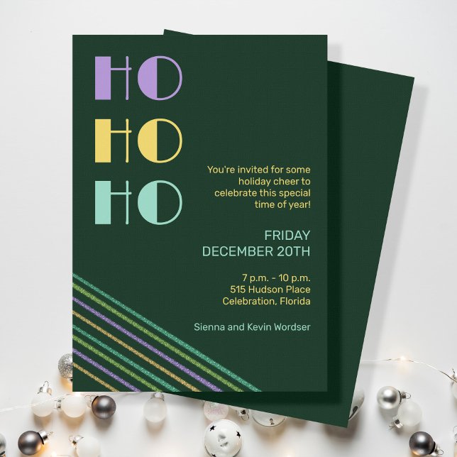 Invitación Líneas de HO-HO-HO de estilo retro moderno (Subido por el creador)