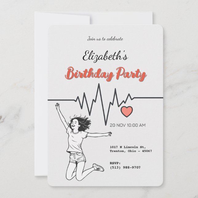 Invitación Líneas de latido con diseño de corazón (Anverso)