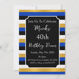 Invitación Líneas doradas azules negras blancas, chic moderna