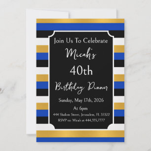 Invitación Líneas doradas azules negras blancas, chic moderna
