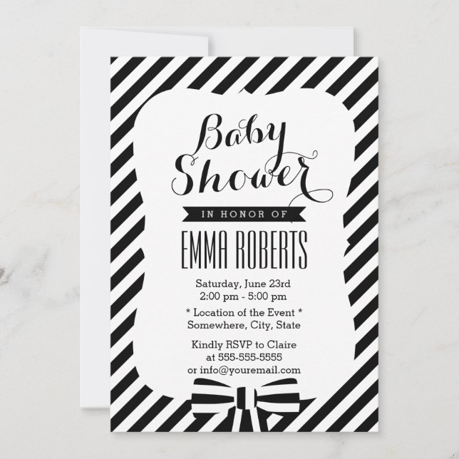 Invitación Líneas modernas de franjas en blanco y negro Baby  (Anverso)