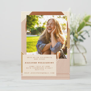 Invitación Líneas modernas Terracota 3 Fiesta de graduación d