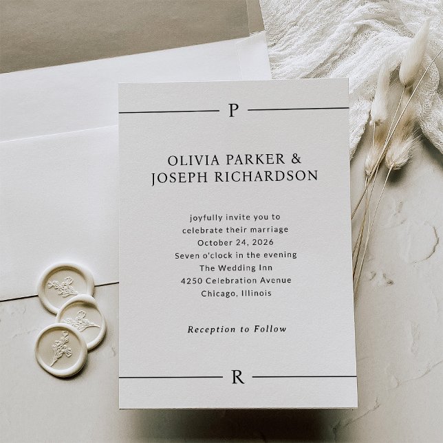 Invitación Líneas modernas y monograma Boda blanco y negro (Subido por el creador)