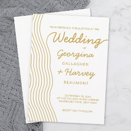 Invitación Líneas onduladas blancas de oro boda Elegante Mini