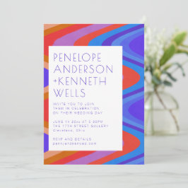 Invitación Líneas onduladas de curvas únicas Boda rojo retro 