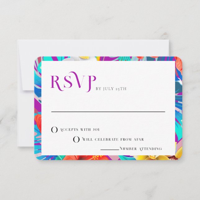 Invitación Líneas retro Fuchsia Boda tropical de verano RSVP (Anverso)