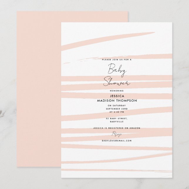 Invitación Líneas rosas de Rubor modernas Resumen de Baby Sho (Anverso / Reverso)