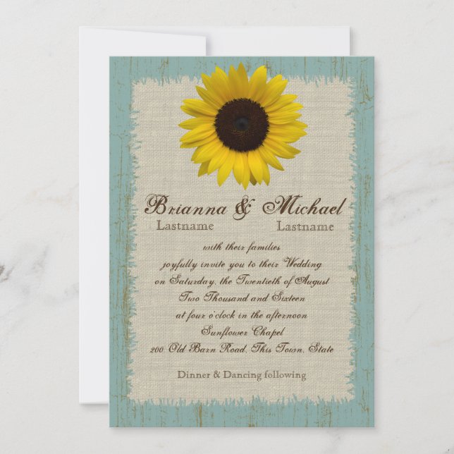 Invitación Linen and Barnwood Sunflower (Anverso)