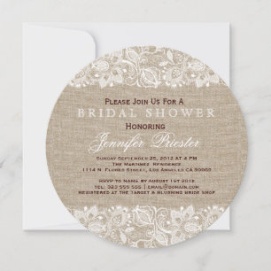 Invitación Linen Beige Burlap & White Floral Lace 2 Invitació