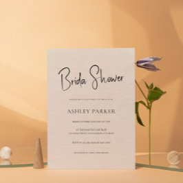 Invitación Linen Beige Sencillo Guión Negro Ducha de novia