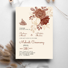 Invitación Linen Gold gliter acuarela floral Mehndi islámico