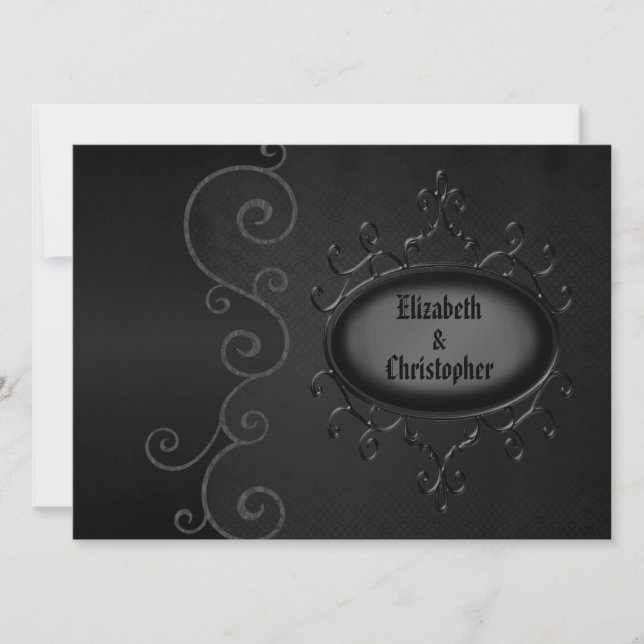 Invitación Linen Gothic Vintage Swirls Black Wedding Invita (Anverso)
