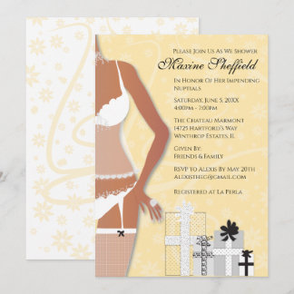 Invitación Lingerie afroamericana ducha de novia amarilla