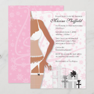 Invitación Lingerie afroamericana ducha de novia rosa