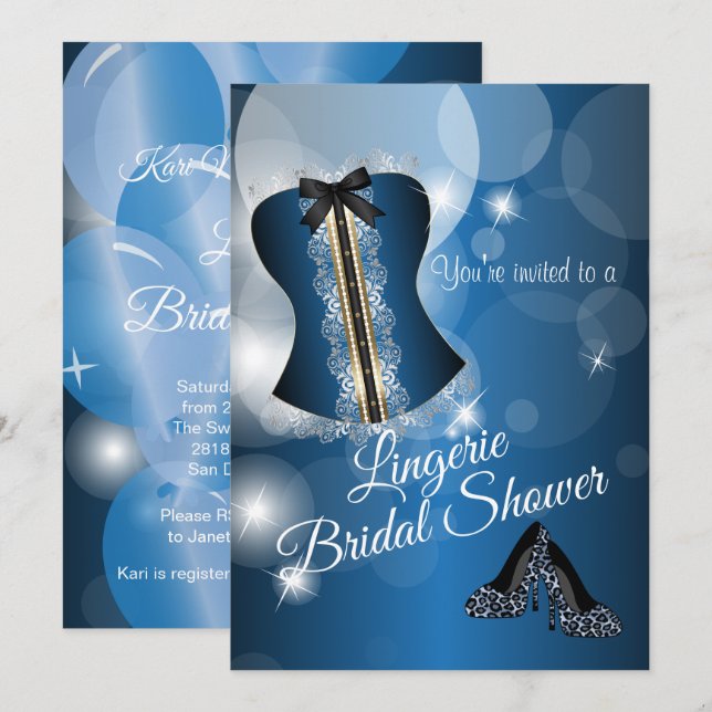 Invitación Lingerie Blue Bridal Shower Fiesta (Anverso / Reverso)