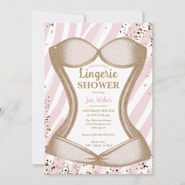 Invitación Lingerie Bridal Ducha Corset Bachelorine rosa (Anverso)
