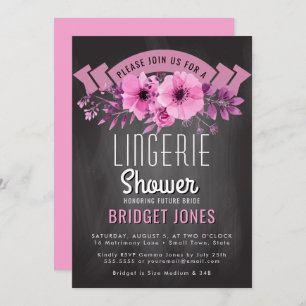 Invitación Lingerie Bridal Shower Chalkboard Flor rosa