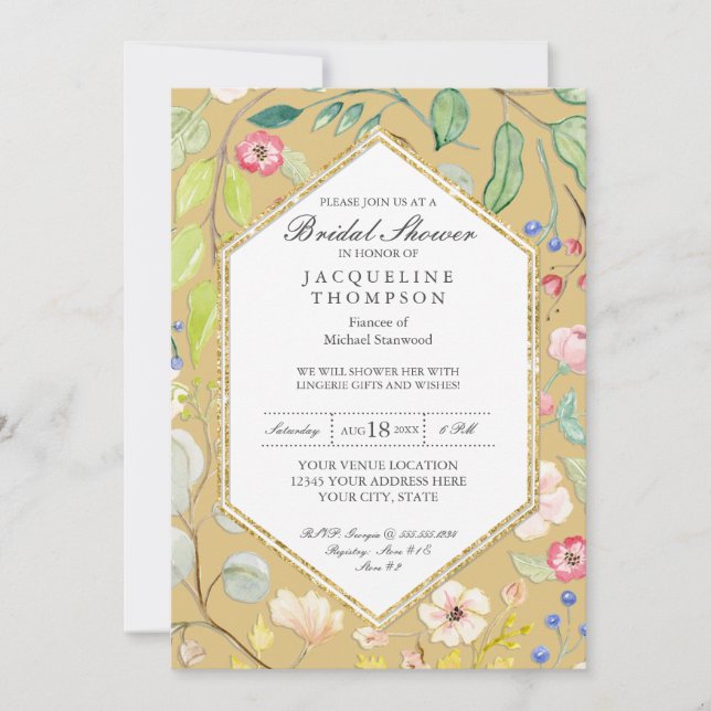 Invitación Lingerie Bridal Shower Fall Watercolor Floral (Anverso)