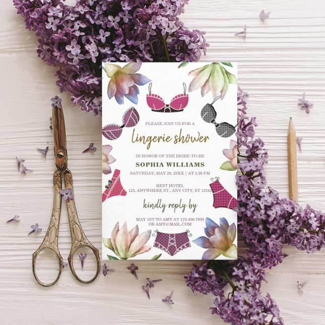 Invitación Lingerie Bridal Shower Floral Tema (“Invite your girls in style — it’s lingerie time)