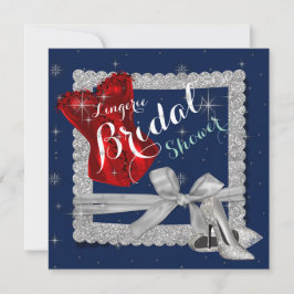 Invitación Lingerie Bridal Shower Silver Stilettos Red Corset