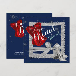 Invitación Lingerie Bridal Shower Silver Stilettos Red Corset