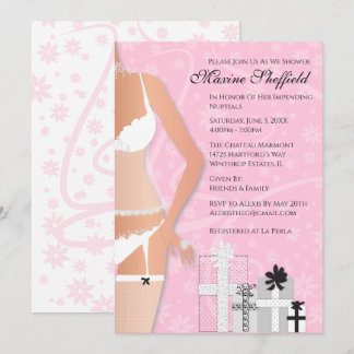 Invitación Lingerie Diamond Bridal Shower rosa y blanca