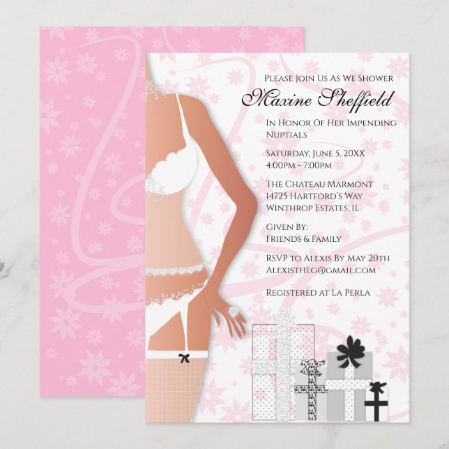 Invitación Lingerie Diamond Shower Bridal Blanco y Rosa