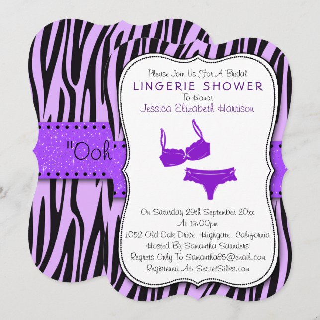 Invitación Lingerie Lingerie Brower de impresión de cebra neg (Anverso / Reverso)