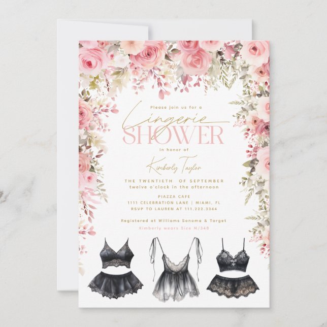 Invitación Lingerie Pink Floral Bridal Shower (Anverso)