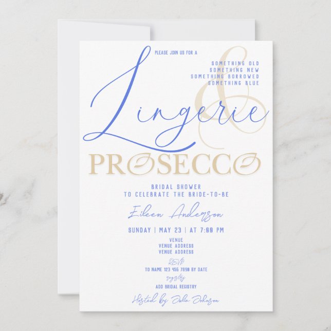 Invitación Lingerie & Prosecco Algo Azul Ducha de Novias (Anverso)