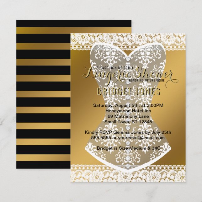 Invitación Lingerie Shower Bridal Bachelorette Party Gold (Anverso / Reverso)
