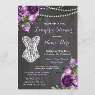 Invitación Lingerie Shower Bridal Bridal Purple Chalk Floral