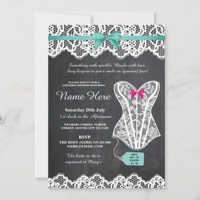 Invitación Lingerie Shower Bridal Party Chalk Lace Invita (Anverso)